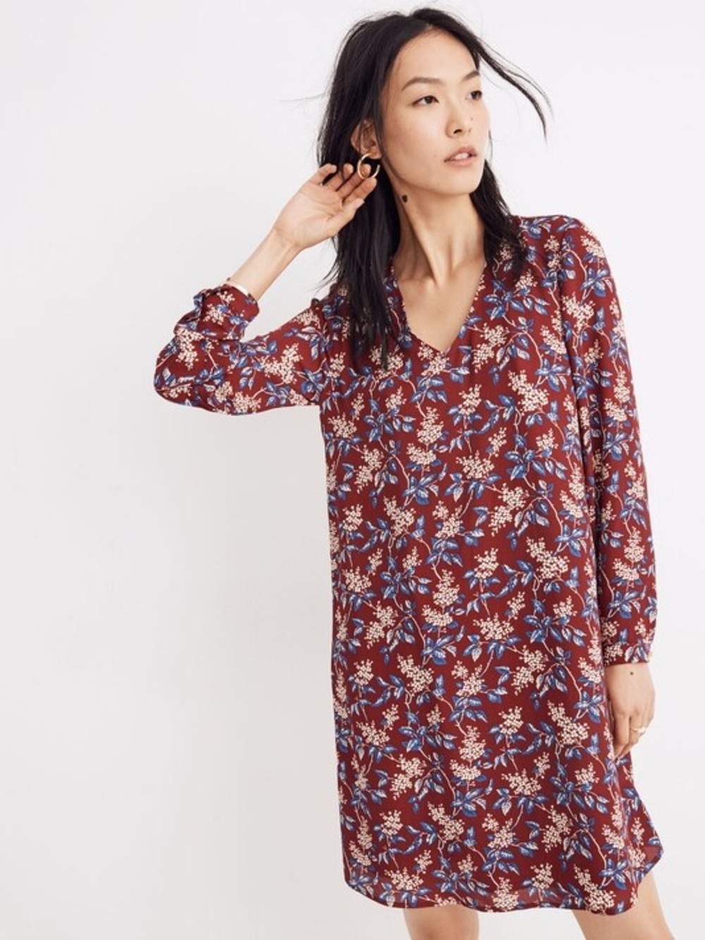 Madewell Women’s Floral V-Neck Shift Dress in Burgundy